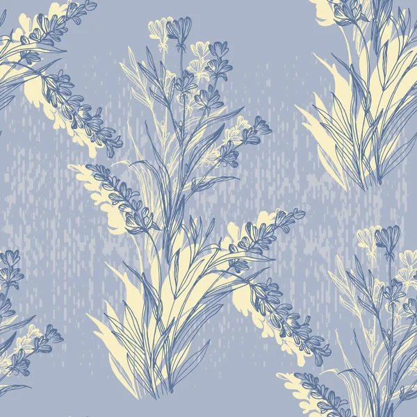 Lavendel Blommor Illustration Med Lavendel Och Sömlös Mönster Bakgrund Sömlöst — Stock vektor