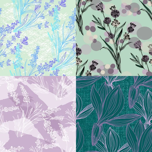 Lavendel Blommor Illustration Med Lavendel Och Sömlös Mönster Bakgrund Sömlöst — Stock vektor