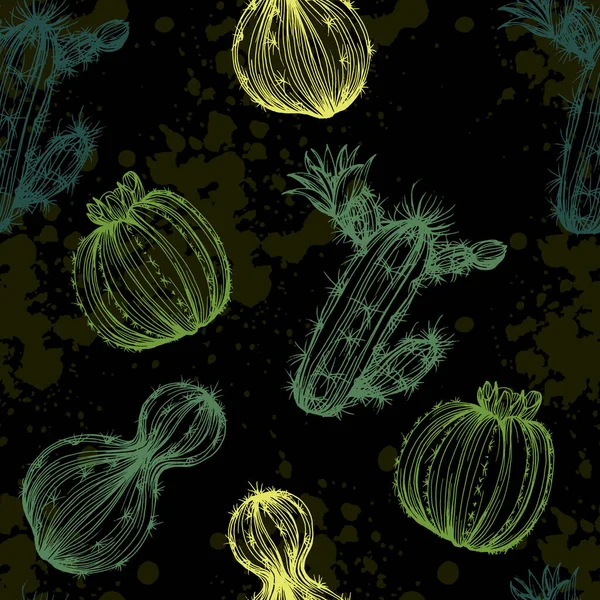 Векторный Бесшовный Рисунок Другим Кактусом Яркая Повторяющаяся Текстура Зелеными Кактусами — стоковый вектор