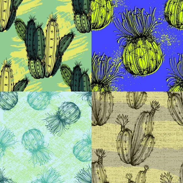 有不同仙人掌的矢量无缝图案 明亮的重复纹理与绿色仙人掌 纸张及其他印刷和网络项目用沙漠植物的自然手绘背景 — 图库矢量图片