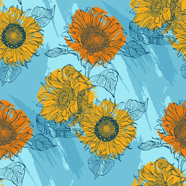 stock vector Seamless pattern with yellow flowers. Sunflower seamless patterns. Vector line yellow flowers texture background. Illustration floral spring