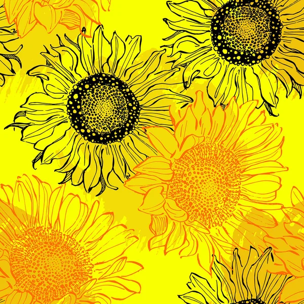 stock vector Seamless pattern with yellow flowers. Sunflower seamless patterns. Vector line yellow flowers texture background. Illustration floral spring