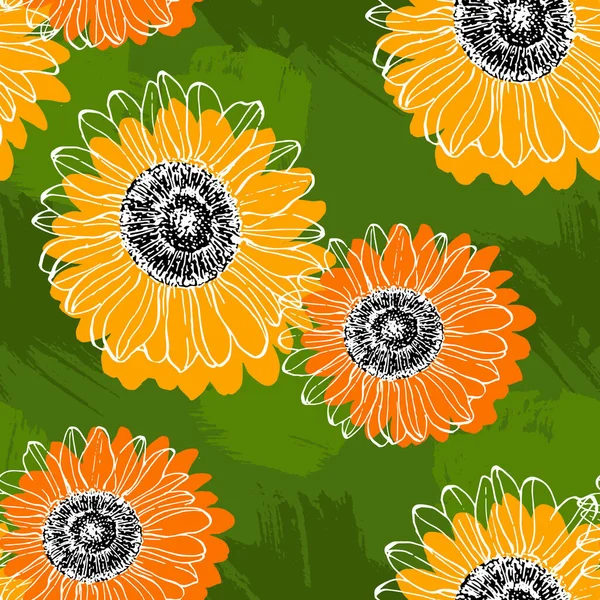 Nahtloses Muster Mit Gelben Blüten Sonnenblumen Nahtlose Muster Vektorlinie Gelbe — Stockvektor