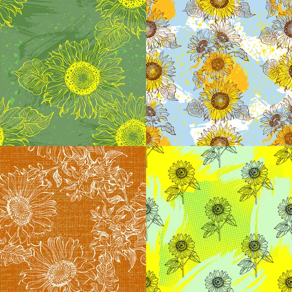Seamless pattern with yellow flowers. Sunflower seamless patterns. Vector line yellow flowers texture background. Illustration floral spring