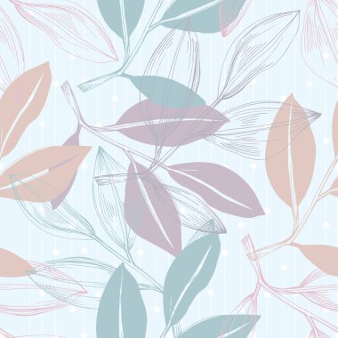 Elle çizilmiş kokokoba dalları ve arka planda yaprakları olan vektör pürüzsüz desen. Baskı, kumaş, duvar kağıdı, kart, davetiye, kozmetik ürünler paketi için zarif tasarım