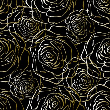 Gül çiçekleriyle kusursuz bir desen. Elle çizilmiş çiçek desenleri, eskiz tarzında. Ambalaj kağıdı, kapak, tekstil için kullanılabilir.