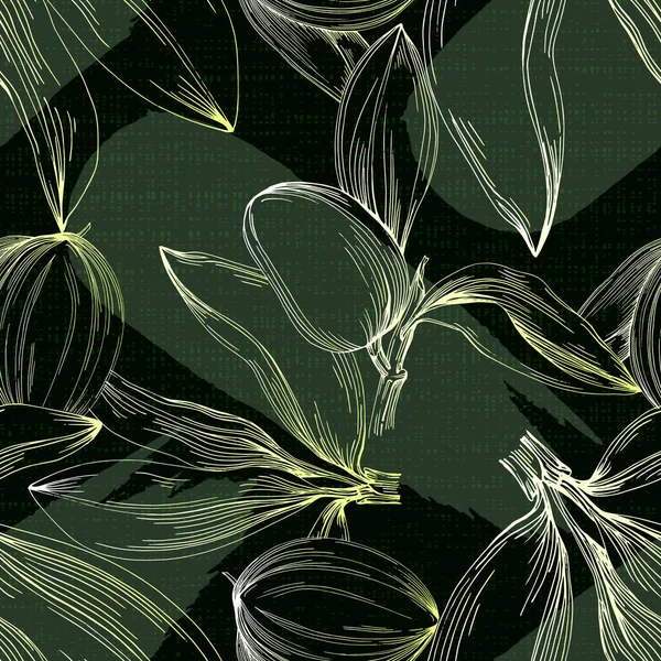 Vektornahtloses Muster Mit Handgezeichneten Jojobazweigen Und Blättern Auf Dem Hintergrund — Stockvektor
