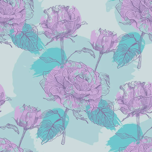 Patrón Sin Costura Vectorial Con Flores Rosas Ornamento Floral Dibujado — Archivo Imágenes Vectoriales