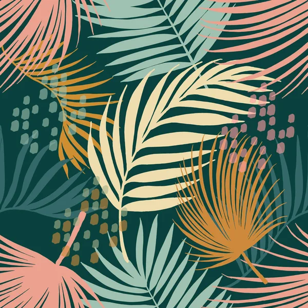 Векторный Бесшовный Рисунок Пальмовыми Листьями Ручной Рисунок Тропического Повторяющегося Орнамента — стоковый вектор