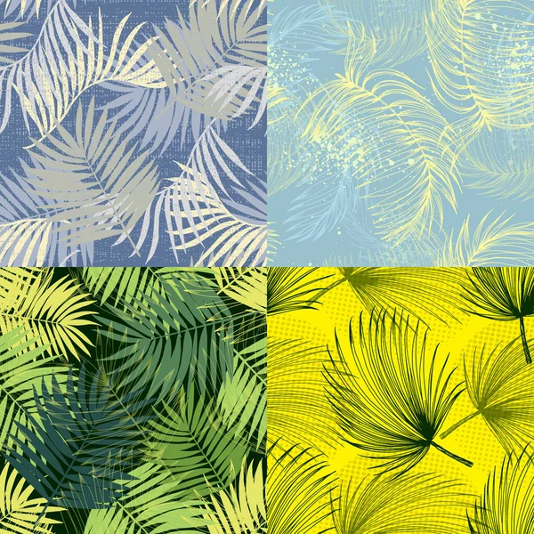 Patrón Sin Costura Vectorial Con Hojas Palma Ornamento Tropical Dibujado — Vector de stock