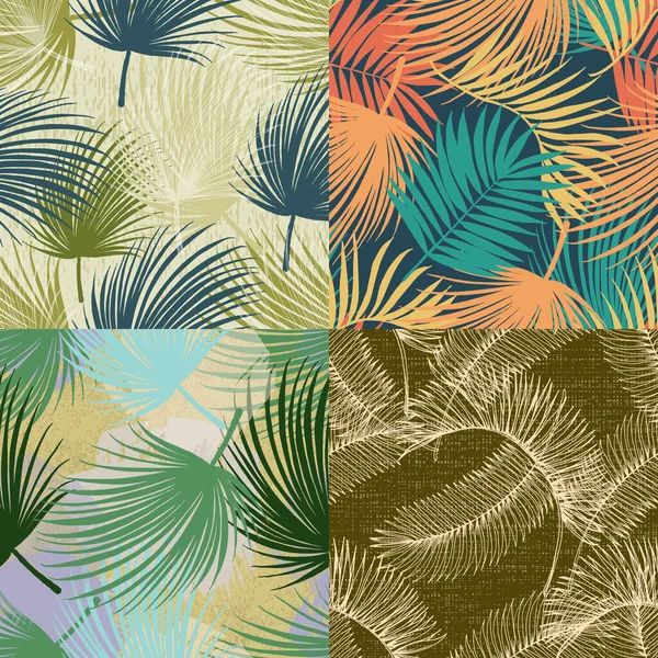 Patrón Sin Costura Vectorial Con Hojas Palma Ornamento Tropical Dibujado — Vector de stock