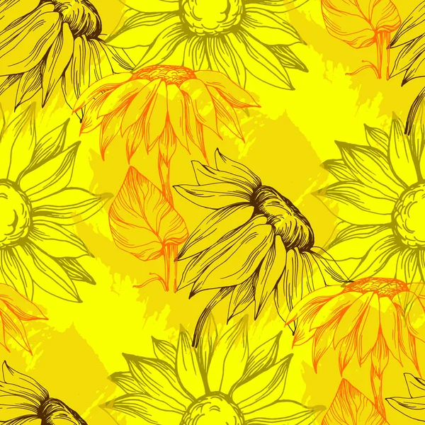 stock vector Seamless pattern with yellow flowers. Sunflower seamless patterns. Vector line yellow flowers texture background. Illustration floral spring