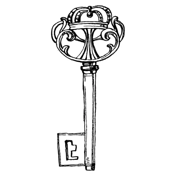 Ескіз Старого Ключа Ізольований Елемент Дизайну Гравюра Старовинної Ілюстрації Символ — стоковий вектор