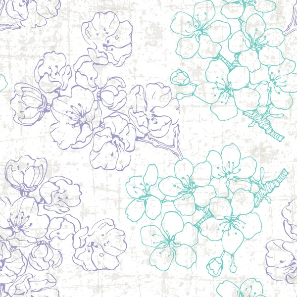 Padrão Sem Costura Sakura Com Flor Cerejeira Vintage Mão Desenhada — Vetor de Stock