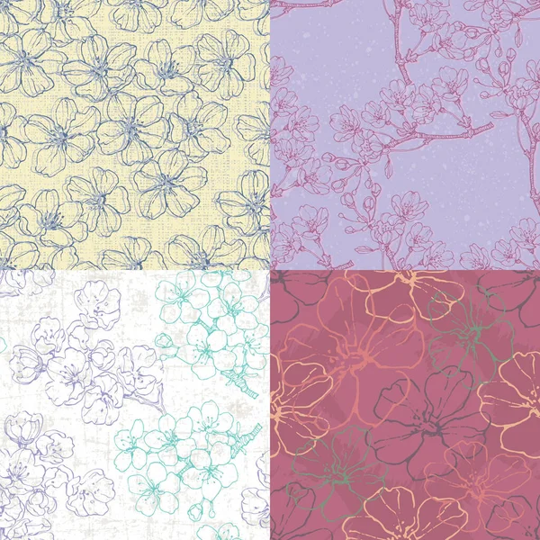 Nahtloses Muster Sakura Mit Kirschblüte Vintage Handgezeichnete Vektorillustration Skizzenstil — Stockvektor