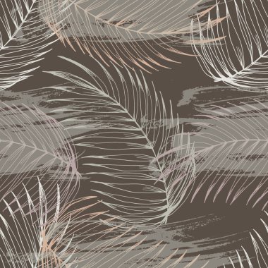 Yeşil çizgili tropikal yaprakları olan zarif, pürüzsüz bir desen. Basit şekilli çağdaş bir kolaj. Kağıt, kapak, kumaş, duvar kağıdı, iç mimari için modern egzotik tasarım. Vektör grafikleri.