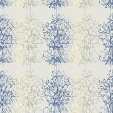 Elle çizilmiş lavanta desensiz çiçekler. Yüzey desenli tasarım. Zarif lavanta arkaplan. Klasik eskiz. Botanik illüstrasyon. Vektör deseni veya kart tasarımı.