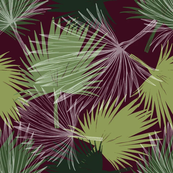 緑の手描きのライン熱帯の葉とエレガントなシームレスなパターン シンプルな形の現代的なコラージュ カバー インテリアのための現代的なエキゾチックなデザイン ベクトルグラフィックス — ストックベクタ