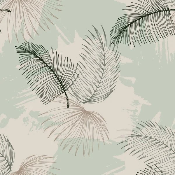 Elegante Patrón Sin Costura Con Hojas Tropicales Línea Dibujada Mano — Archivo Imágenes Vectoriales