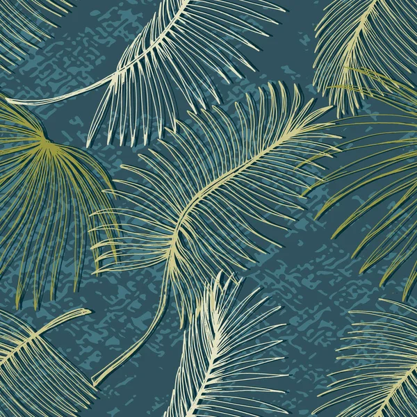 緑の手描きのライン熱帯の葉とエレガントなシームレスなパターン シンプルな形の現代的なコラージュ カバー インテリアのための現代的なエキゾチックなデザイン ベクトルグラフィックス — ストックベクタ