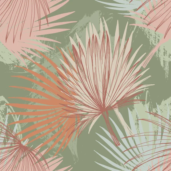 Élégant Motif Sans Couture Avec Des Feuilles Tropicales Vert Ligne — Image vectorielle