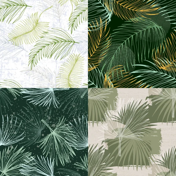 优雅的无缝图案 绿手画线热带树叶 简朴的当代拼贴画 现代异国情调的纸张 室内装饰设计 矢量图形 — 图库矢量图片
