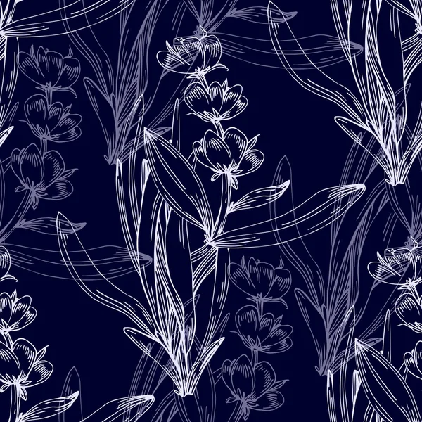 Handgetekende Lavendel Naadloze Bloemen Herhalen Patroon Oppervlaktepatroon Ontwerp Elegante Lavendelachtergrond — Stockvector