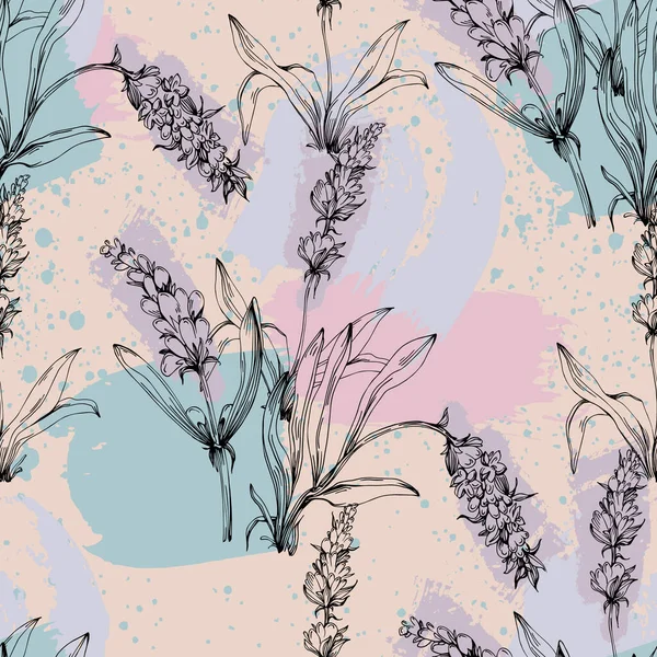 Handritade Lavendel Sömlösa Blommor Upprepa Mönster Utformning Ytmönster Elegant Lavendel — Stock vektor