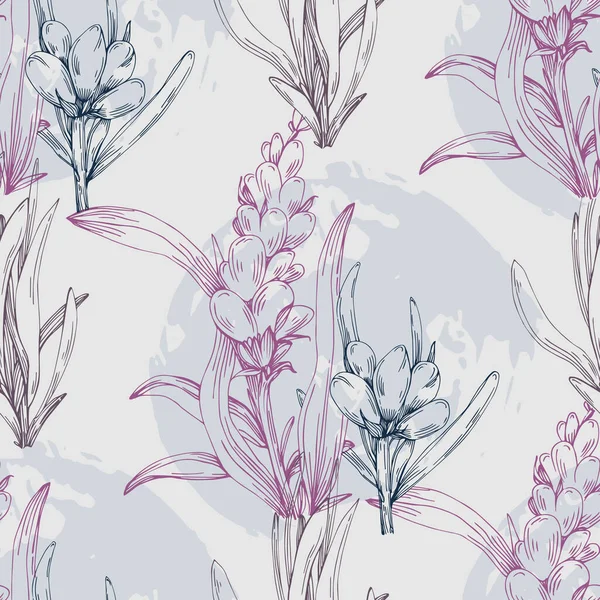 Handritade Lavendel Sömlösa Blommor Upprepa Mönster Utformning Ytmönster Elegant Lavendel — Stock vektor