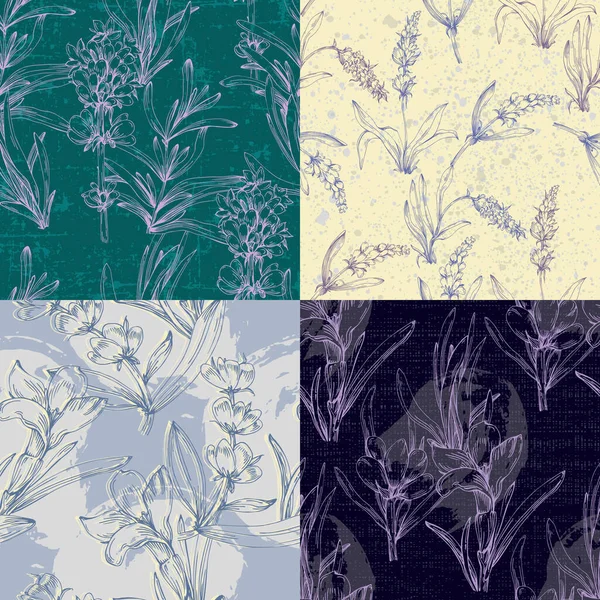 Handgezeichnete Lavendel Nahtlose Blumen Wiederholen Muster Oberflächengestaltung Eleganter Lavendelhintergrund Vintage — Stockvektor