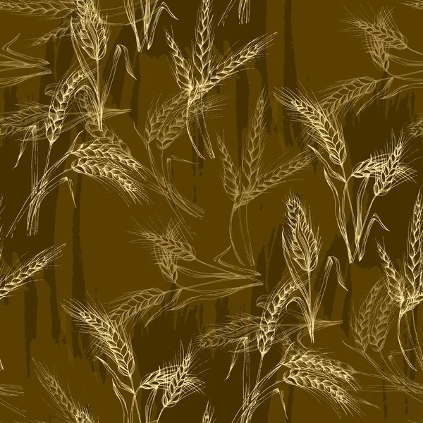 ベクトル農業シームレスパターン 小麦のフィールド 手描きの耳を持つシームレスなテクスチャパターン ヴィンテージスタイルでベクトル抽象イラスト — ストックベクタ