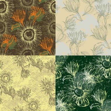 Sarı çiçekli kusursuz desen. Kumaş, baskı ve arkaplan dokusu için lüks duvar kağıdı tasarımı, Vektör illüstrasyonu.