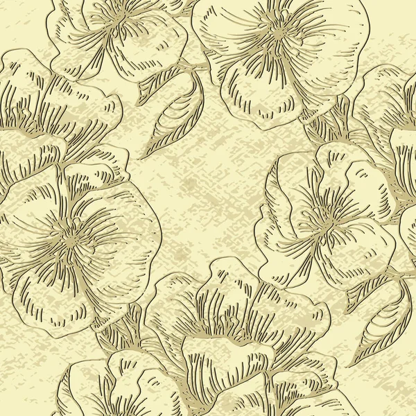 Seamless Pattern Cherry Tree Blossom Vintage Hand Drawn Vector Illustration — Stock Vector