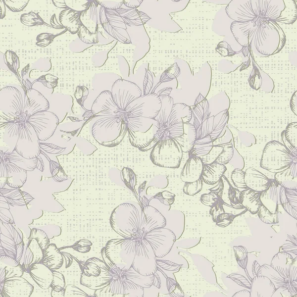 Nahtloses Muster Mit Kirschblüte Vintage Handgezeichnete Vektorillustration Skizzenstil Rosafarbene Kirschblüten — Stockvektor