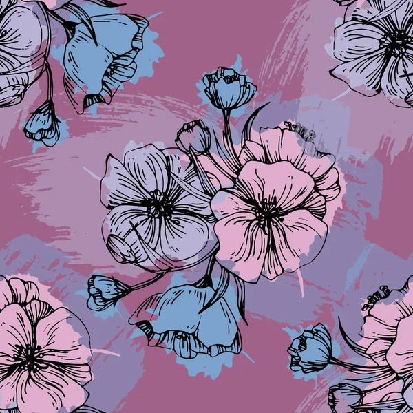 Modèle Sans Couture Avec Fleur Cerisier Illustration Vectorielle Vintage Dessinée — Image vectorielle