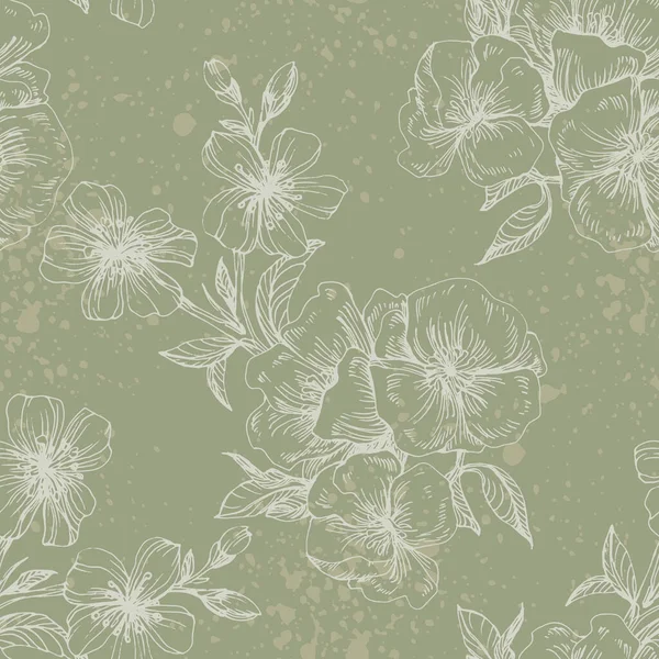 Nahtloses Muster Mit Kirschblüte Vintage Handgezeichnete Vektorillustration Skizzenstil Rosafarbene Kirschblüten — Stockvektor