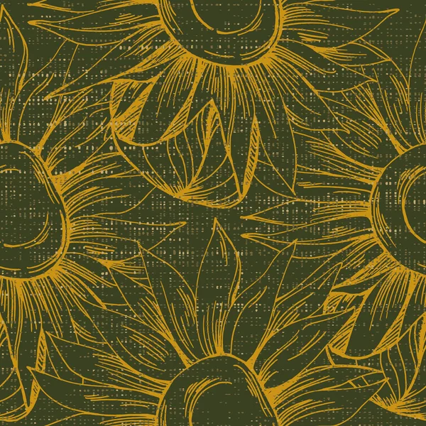 Безшовний Візерунок Жовтими Квітами Мистецтво Соняшникової Лінії Розкішний Дизайн Шпалер — стоковий вектор