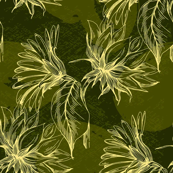 Nahtloses Muster Mit Gelben Blüten Sonnenblumenlinie Kunst Luxus Tapeten Design — Stockvektor