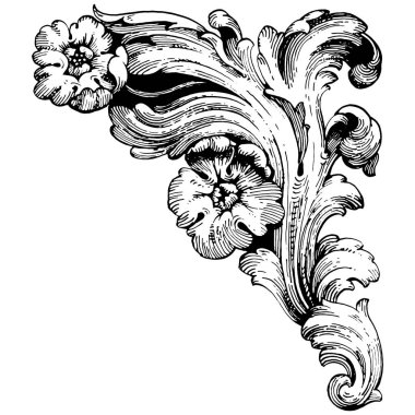 Tasarım için klasik elementlerin vektör barok 'u. Süs ve Grafik Tasarımı Ögesi Olarak Barok Parşömeni