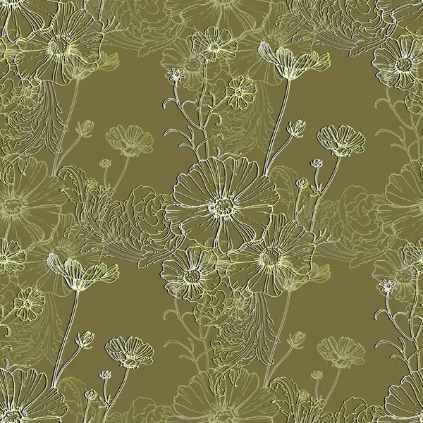 Tradition Motif Floral Sans Couture Damassé Ornement Vintage Papier Peint — Image vectorielle