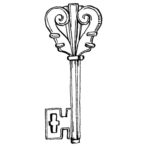 Viejo Boceto Key Elemento Aislado Para Diseño Grabado Ilustración Vintage — Vector de stock