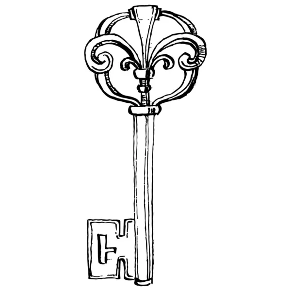 Ескіз Старого Ключа Ізольований Елемент Дизайну Гравюра Старовинної Ілюстрації Символ — стоковий вектор