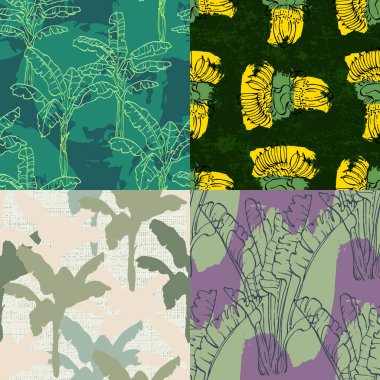 Tropik muz yaprakları pürüzsüz desenli el çizimi tropikal ağaç.