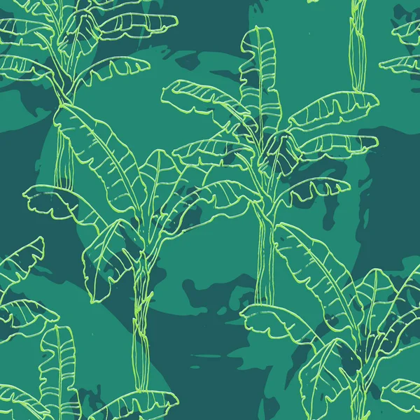 Тропические Банановые Листья Бесшовный Узор Ручной Работы Тропическое Дерево — стоковый вектор