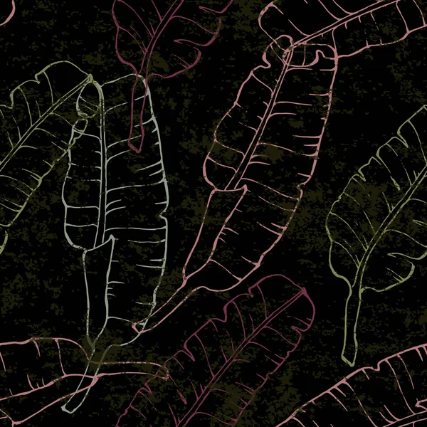 Tropische Bananenblätter Nahtlose Muster Handgezeichneten Tropischen Baum — Stockvektor