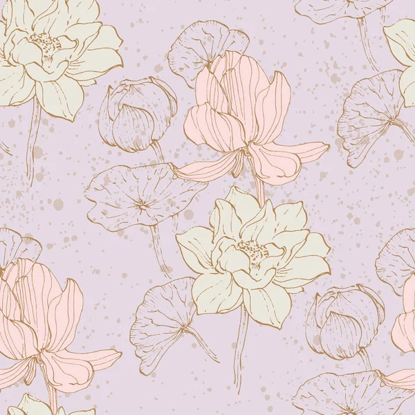 Květinový Bezešvý Vzor Ručně Kreslenými Lotosovými Květy Listy Módní Šablona — Stockový vektor