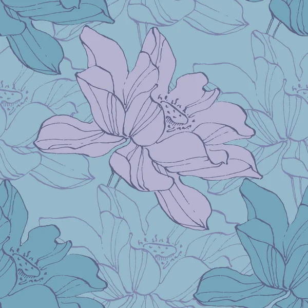 蓮の花や葉を描いた手で花のシームレスなパターン デザインのためのファッショナブルなテンプレート 花模様 — ストックベクタ