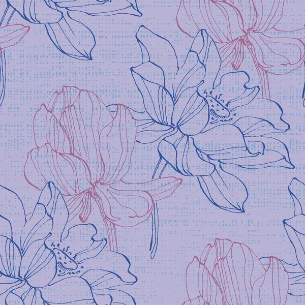 蓮の花や葉を描いた手で花のシームレスなパターン デザインのためのファッショナブルなテンプレート 花模様 — ストックベクタ