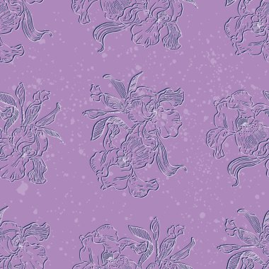 Örgü kağıdı, tekstil ve duvar kâğıdı için botanik desenli süsen örer. Oymalı vintage tarzı. Vektör illüstrasyonu.