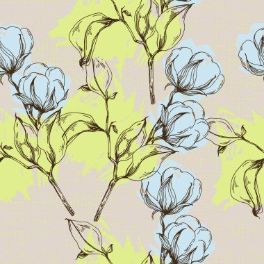 Pamuk çiçekleri pürüzsüz desen. Kağıt ya da kumaş sarmak için mükemmel. Arkaplan çiçek dokusu.